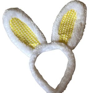 White Fuzzy Bunny Ears Headband with Yellow Interior Design